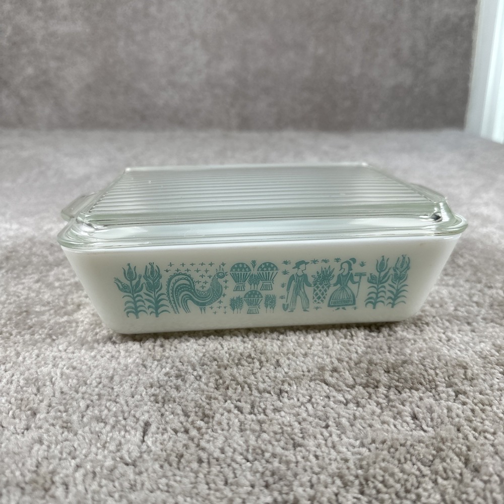 Vintage Pyrex 0503 Turquoise Amish Butterprint 11/2 Qt Casserole Dish W/Lid 503c